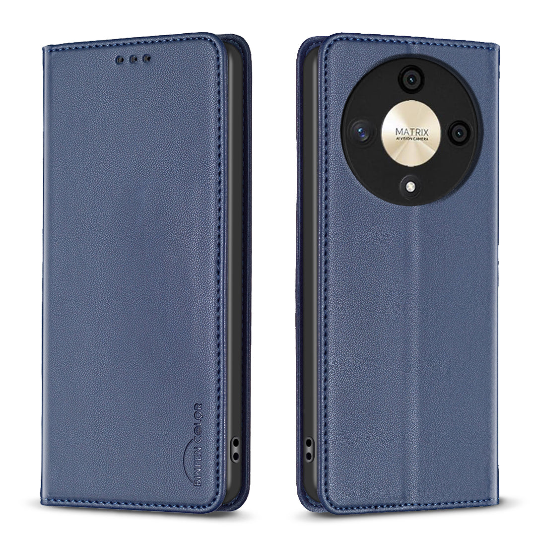 BINFEN COLOR BF18 For Honor X9b 5G / Magic6 Lite 5G Phone Case with Card Holder Stand - Blue BINFEN COLOR BF18 For Honor X9b 5G / Magic6 Lite 5G Phone Case with Card Holder Stand - Blue